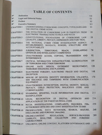 NCCIA Laws book contents covering digital evidence and electronic transactions

A printed table of contents page from a book or document, showing chapter titles and page numbers in black text on a light beige background.